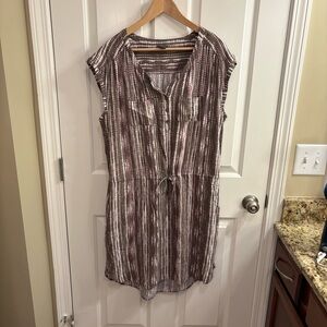Eddie Bauer Pink White and Brown Sleeveless Button Down Dress